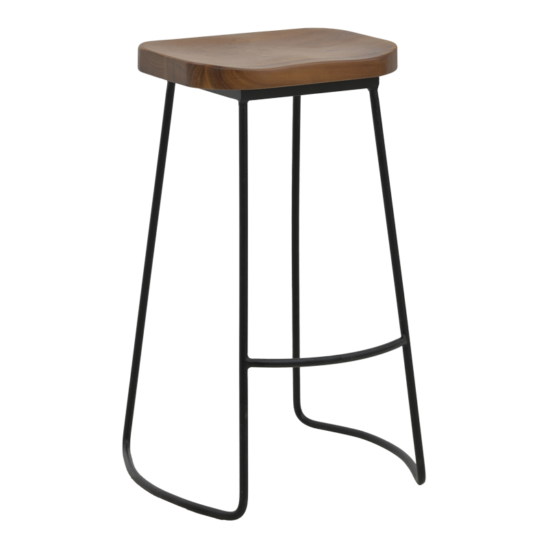 Bar stool Lamul pakoworld elm wood in walnut-black shade and metal 48x42x71cm Bar stool Lamul pakoworld elm wood in walnut-black shade and metal 48x42x71cm