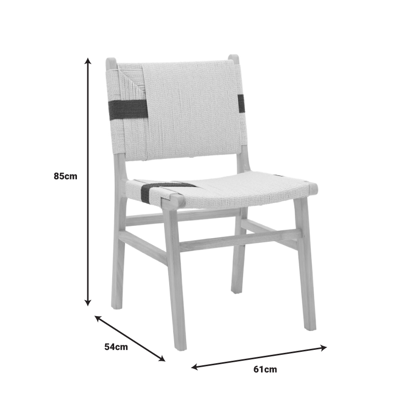 Nelanto chair pakoworld rubberwood and rope upholstery in natural-black color 61x54x85cm