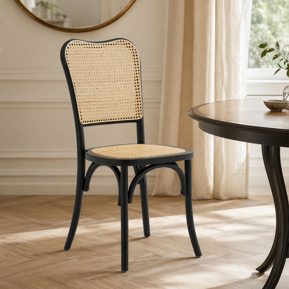 Καρέκλα στοιβαζόμενη Zozele pakoworld φυσικό rattan pe-μαύρο toon wood 45x51x88εκ