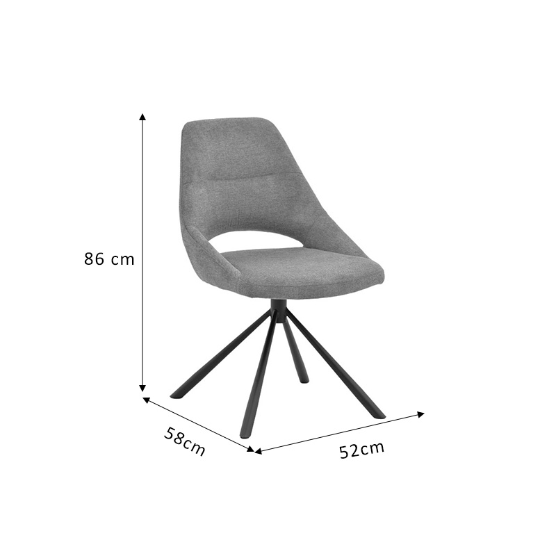 Καρέκλα Luciano pakoworld γκρι ύφασμα-πόδι μεταλλικό μαύρο 52x58x86εκ