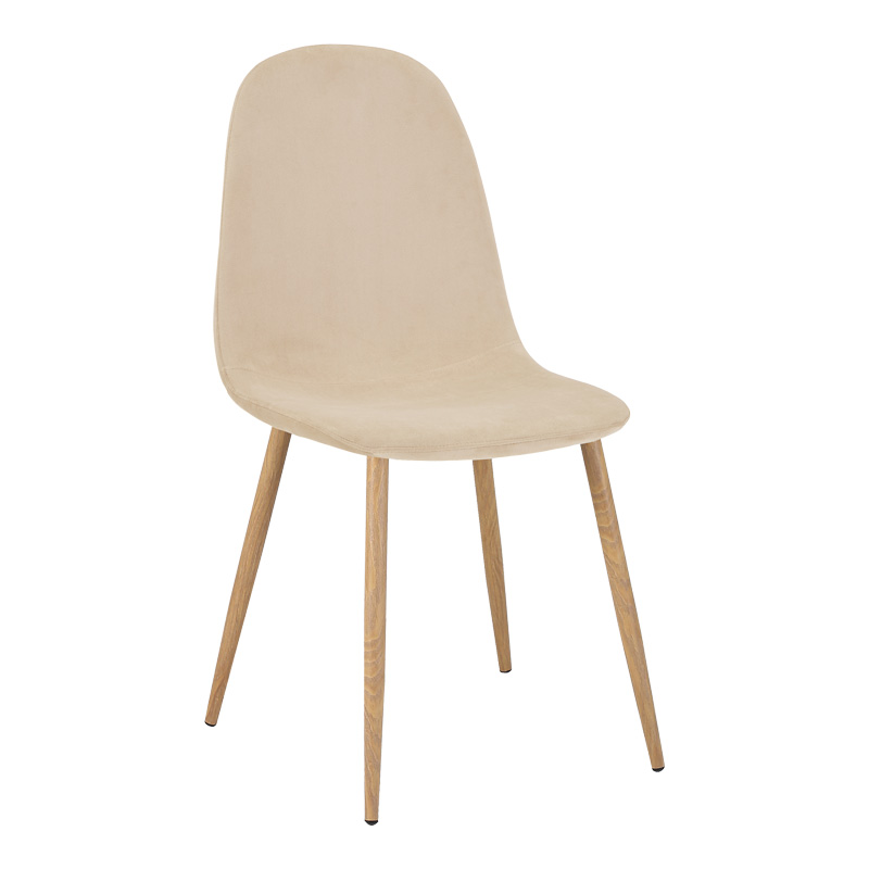 Dining chair Bella pakoworld velvet in natural color and natural metal leg 43.5x52x89cm