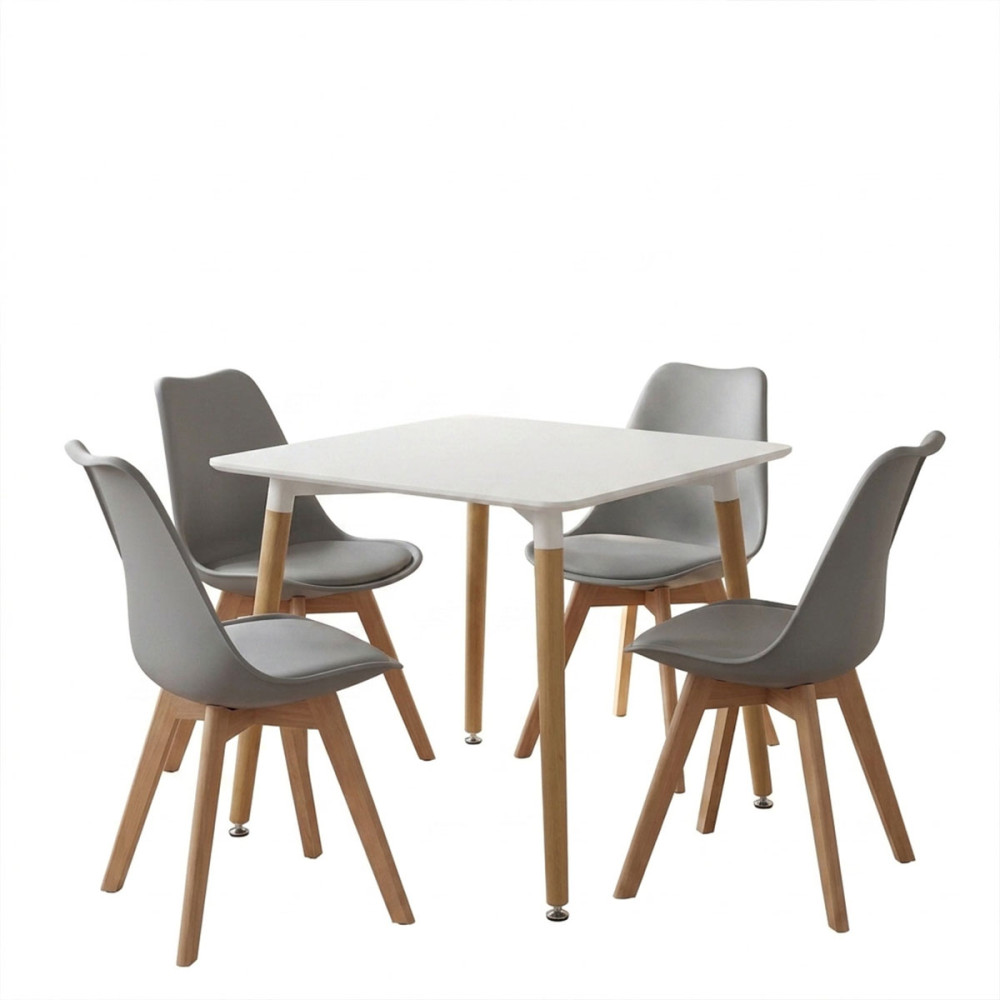 Dining table Natali-Gaston set of 3 pakoworld MDF and beech wood in gray-white-natural shade 80x80x76cm