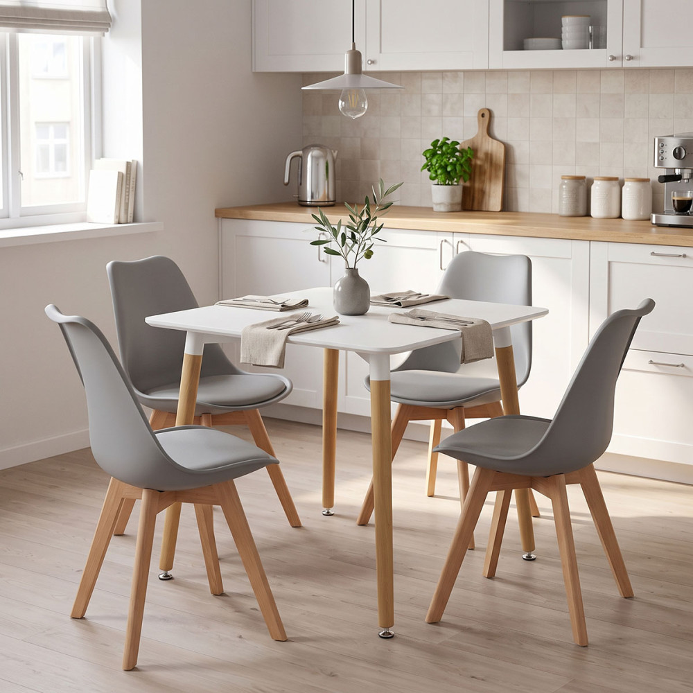 Dining table Natali-Gaston set of 3 pakoworld MDF and beech wood in gray-white-natural shade 80x80x76cm