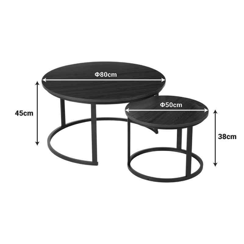 Coffee tables Solme I pakoworld 2pcs in walnut color with black metal legs