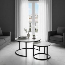 Coffee tables Solme I pakoworld 2pcs in white marble color with black metal legs