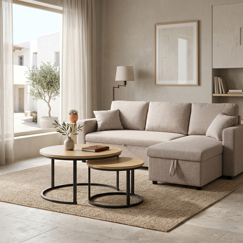 Coffee table Solme I pakoworld 2pcs in natural shade - black metal legs