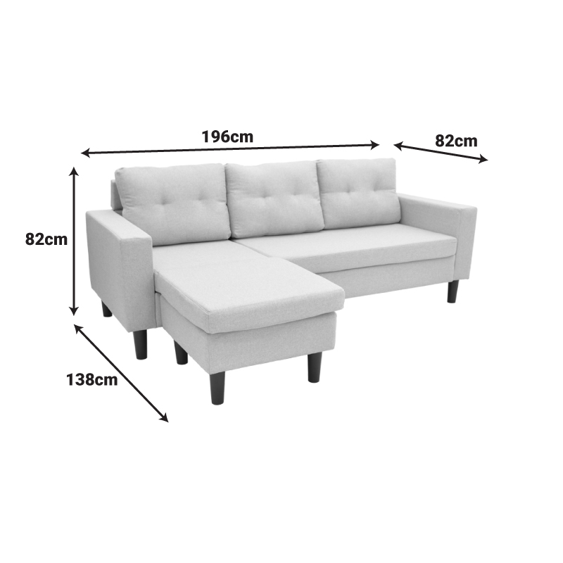 Γωνιακός καναπές αναστρέψιμος Maneli pakoworld ύφασμα αμμου -μπεζ 196x138/77x82εκ