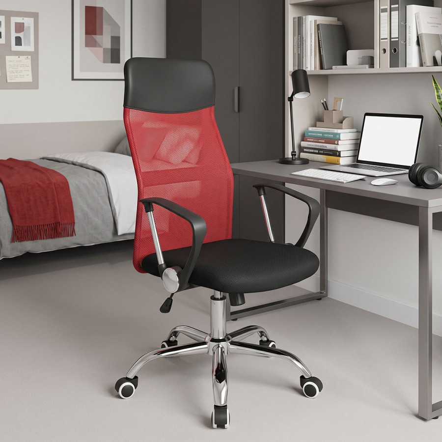 Manager office chair Joel I pakoworld fabric mesh black-red 60x60x109-118cm