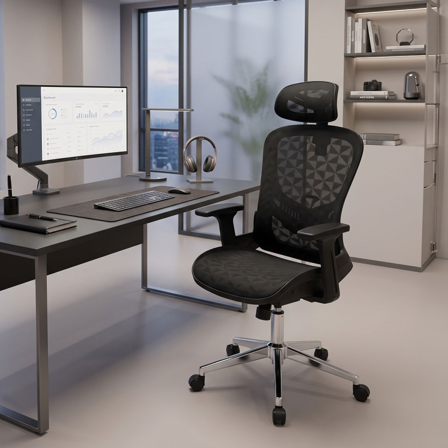 Work chair manager Mergi pakoworld black mesh 62x63x120cm