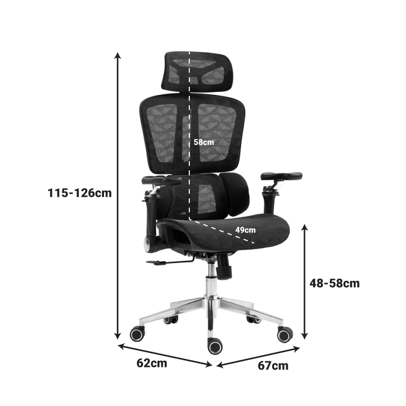 Work chair manager Jeffer pakoworld mesh in black color 67x62x115-125cm Work chair manager Jeffer pakoworld mesh in black color 67x62x115-125cm