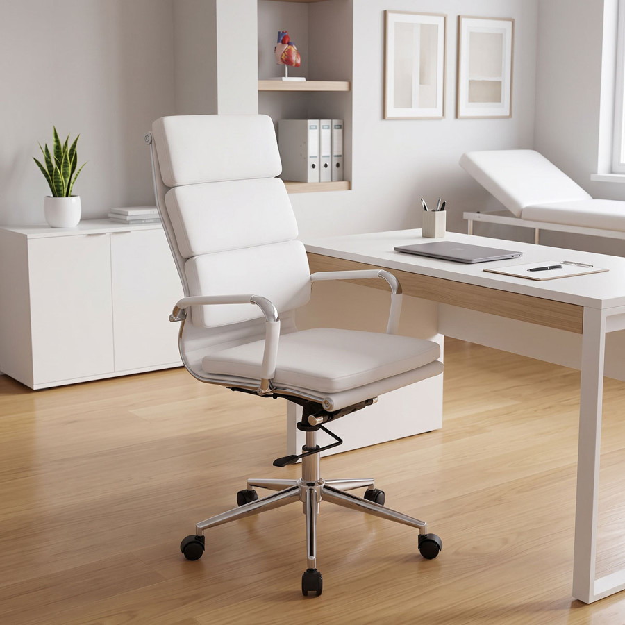 Manager office chair Tokyo pakoworld with white pu 55.5x52x108cm