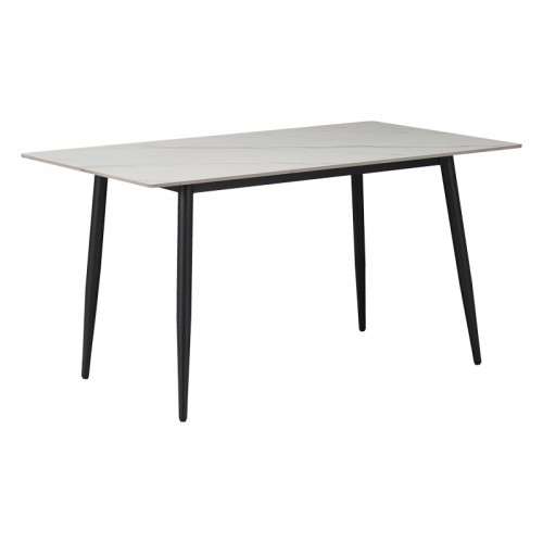 Τραπέζι Gustas pakoworld λευκό μαρμάρου sintered stone-μαύρο μέταλλο 160x90x75εκ