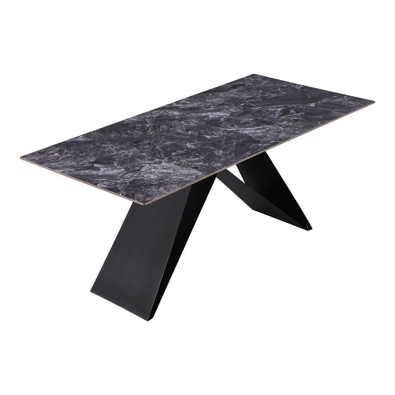 Kitchen table Meja pakoworld sintered black stone with black metal legs 180x90x76cm Kitchen table Meja pakoworld sintered black stone with black metal legs 180x90x76cm