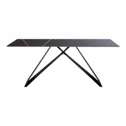 Meja pakoworld sintered stone table black marble - metal legs 180x90x76cm