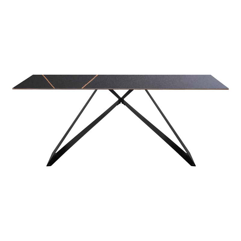 Meja pakoworld sintered stone table black marble - metal legs 180x90x76cm