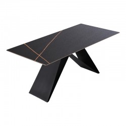 Meja pakoworld sintered stone table black marble - metal legs 180x90x76cm