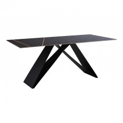 Meja pakoworld sintered stone table black marble - metal legs 180x90x76cm