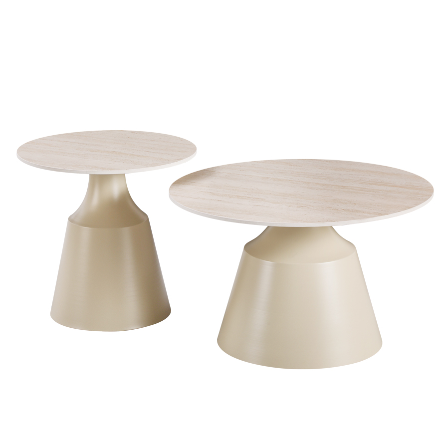 Sculpt coffee tables pakoworld set of 2 cappuccino metal-sintered stone in traverten look