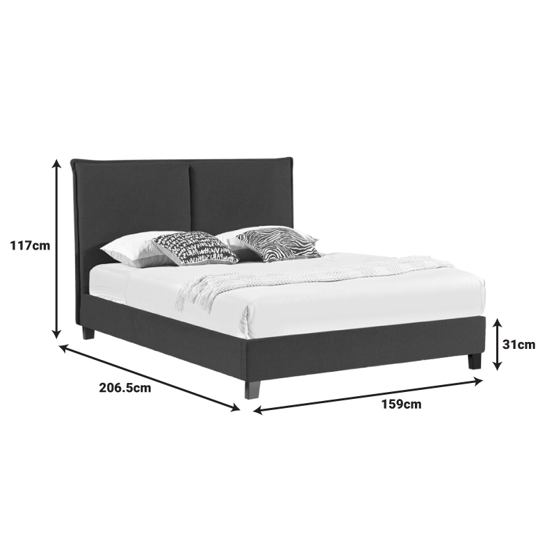 Double bed Majus pakoworld charcoal fabric 160x200cm