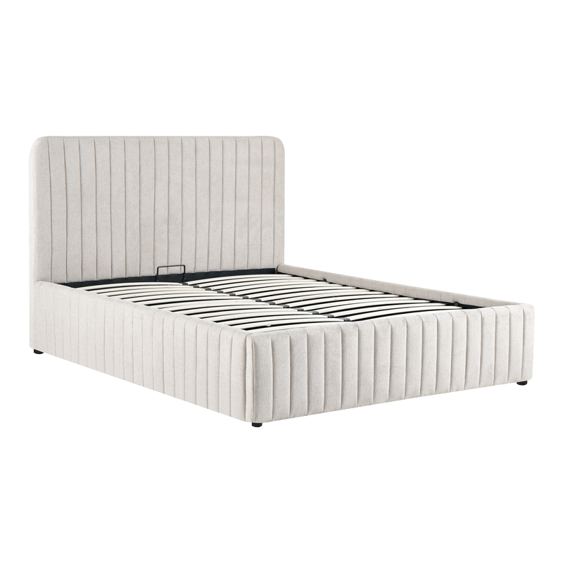 Κρεβάτι διπλό Zilin pakoworld ύφασμα μπεζ με αποθηκευτικό χώρο 160x200εκ