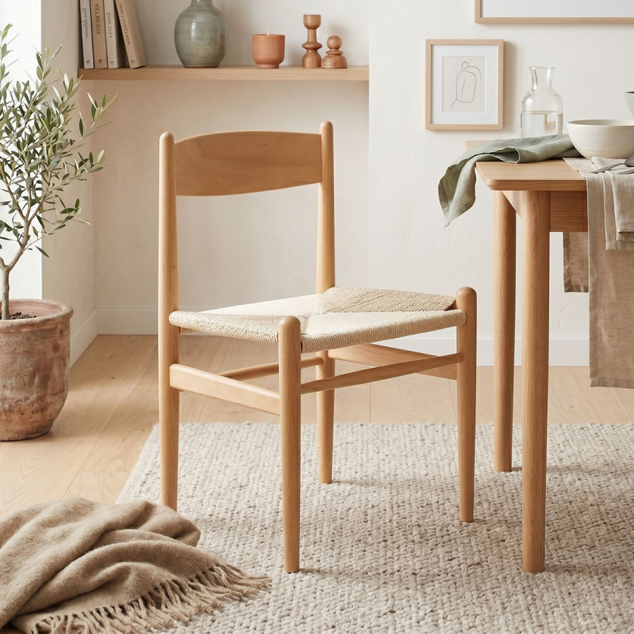 Καρέκλα Conan pakoworld φυσικό ξύλο oξιάς-έδρα φυσικό σχοινί 52x46x78εκ