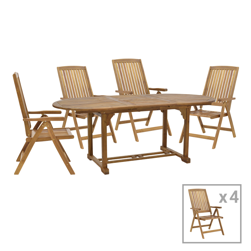 Dining table Zerco-Sopho I pakoworld set of 5 natural solid acacia wood 200/150x100x75cm Dining table Zerco-Sopho I pakoworld set of 5 natural solid acacia wood 200/150x100x75cm