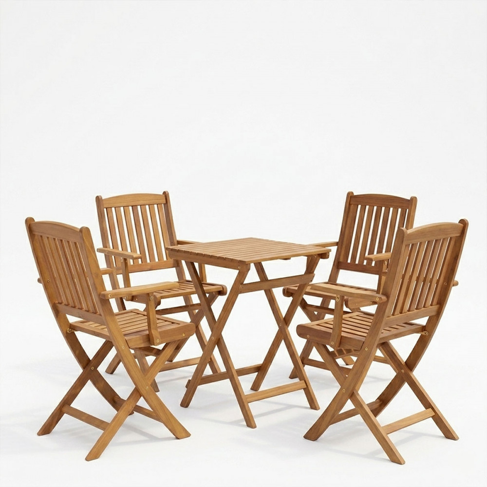 Dining table Recofly-Lazio pakoworld set of 5 folding natural solid acacia wood 50x50x70cm