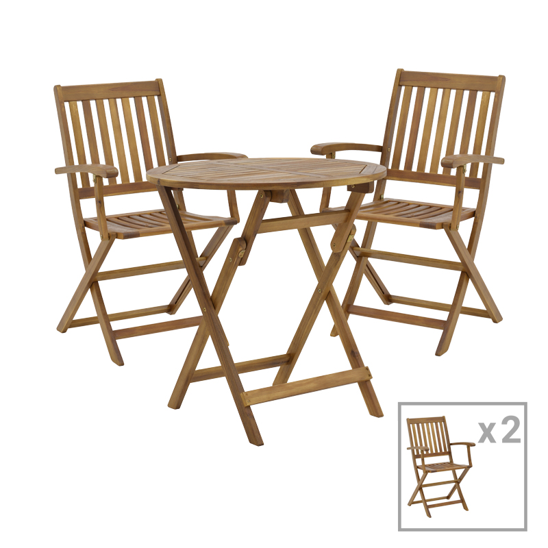 Joter-Carpuva pakoworld dining table set of 3 folding natural solid acacia wood D70x74cm Joter-Carpuva pakoworld dining table set of 3 folding natural solid acacia wood D70x74cm