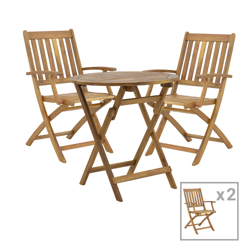 Dining table Mobie-Carpuva pakoworld set of 3 folding natural solid acacia wood D70x74cm Dining table Mobie-Carpuva pakoworld set of 3 folding natural solid acacia wood D70x74cm