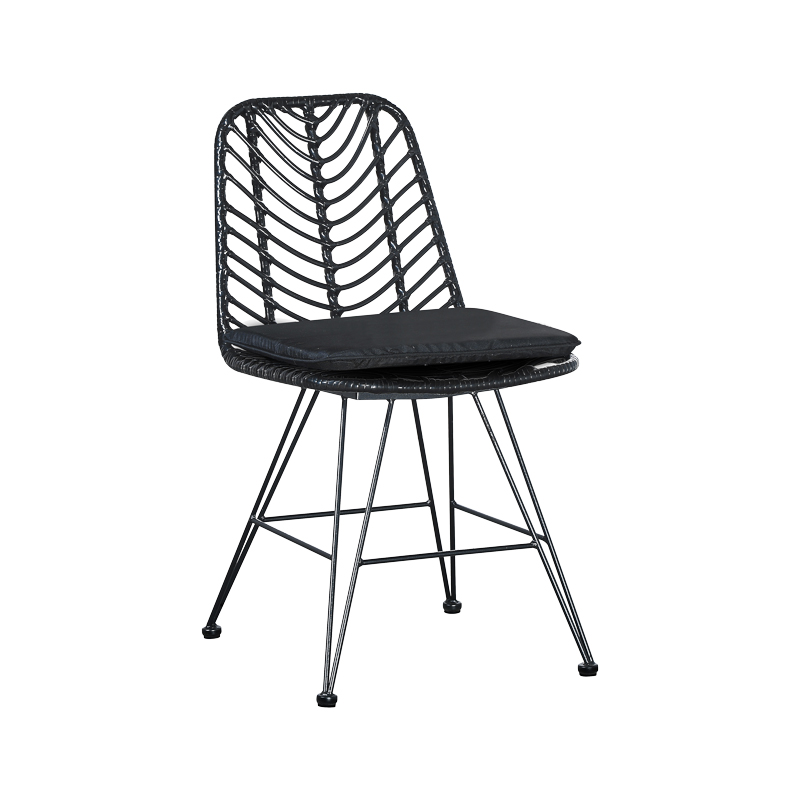 Garden chair Naoki pakoworld with cushion pe black-metal black leg 44x58x82cm