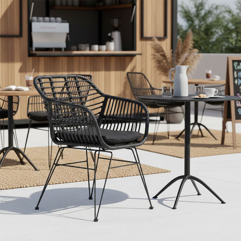 Armchair Naoki pakoworlwith cushion pe black-metal black leg 55x58x79cm