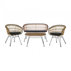 Lounge Naoki pakoworld set of 4 pcs natural pe rattan-black metal-glass 148x70x72cm Lounge Naoki pakoworld set of 4 pcs natural pe rattan-black metal-glass 148x70x72cm