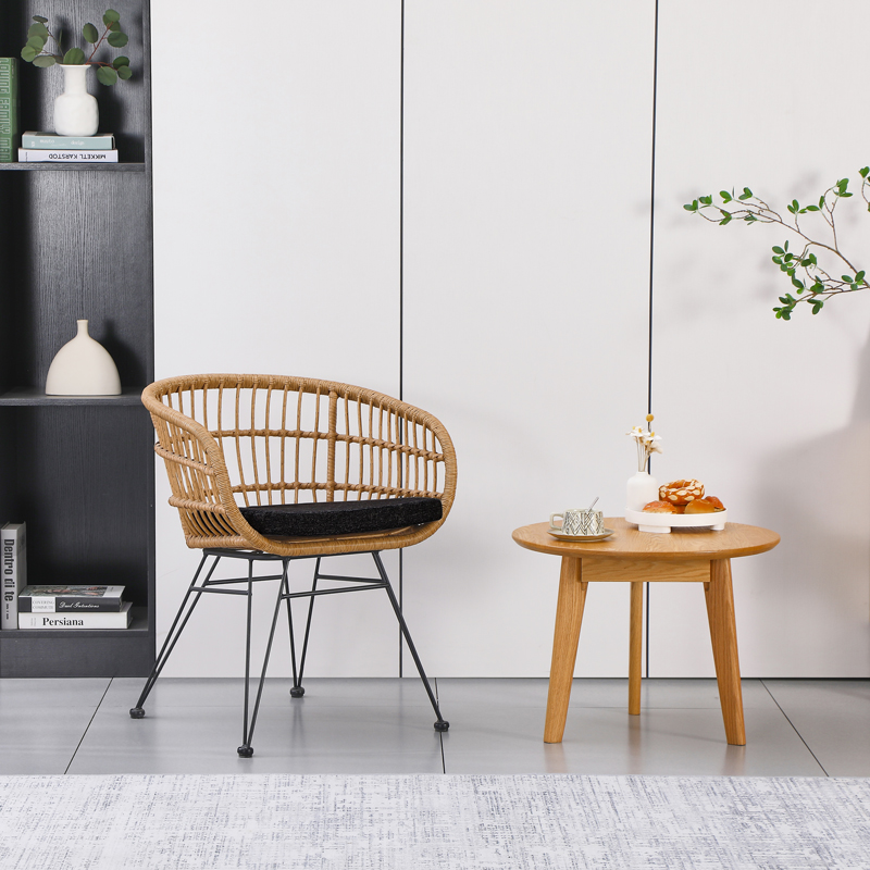 Naoki pakoworld armchair with cushion pe rattan in natural shade and black metal legs 63x61x79cm Naoki pakoworld armchair with cushion pe rattan in natural shade and black metal legs 63x61x79cm