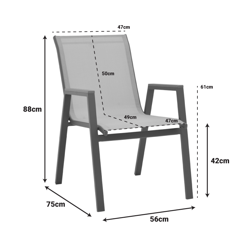 Πολυθρόνα Azelie pakoworld textilene ανθρακί-πόδι αλουμινίου ανθρακί-plywood μπράτσο 77x55x94εκ