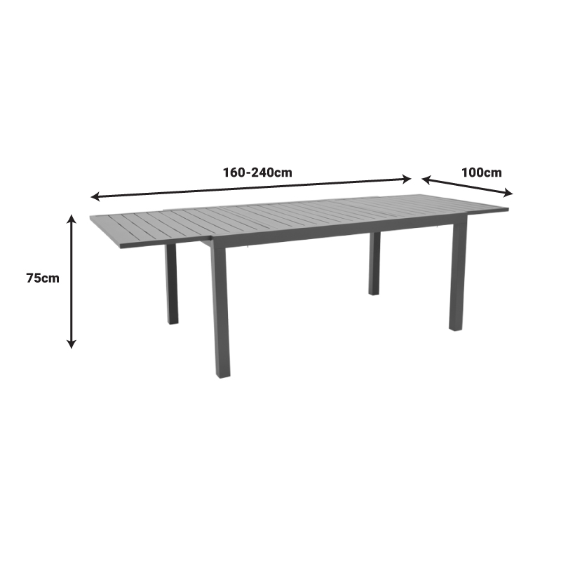 Extension table Lafla pakoworld aluminium dark grey 160-240x100x75cm Extension table Lafla pakoworld aluminium dark grey 160-240x100x75cm