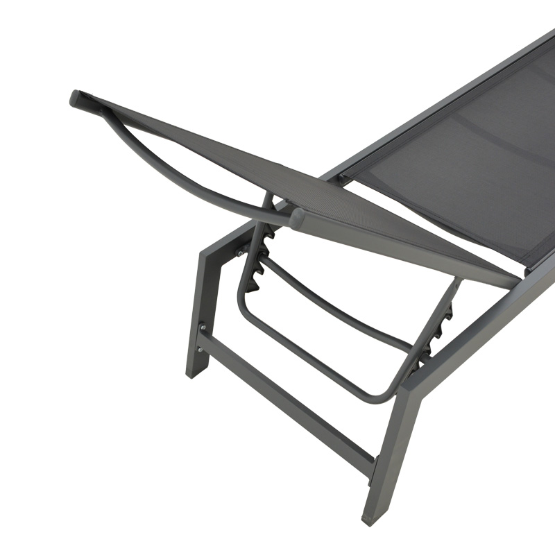 Boka pakoworld dark grey aluminum and textilene sun lounger in black shade 60x192x31cm Boka pakoworld dark grey aluminum and textilene sun lounger in black shade 60x192x31cm