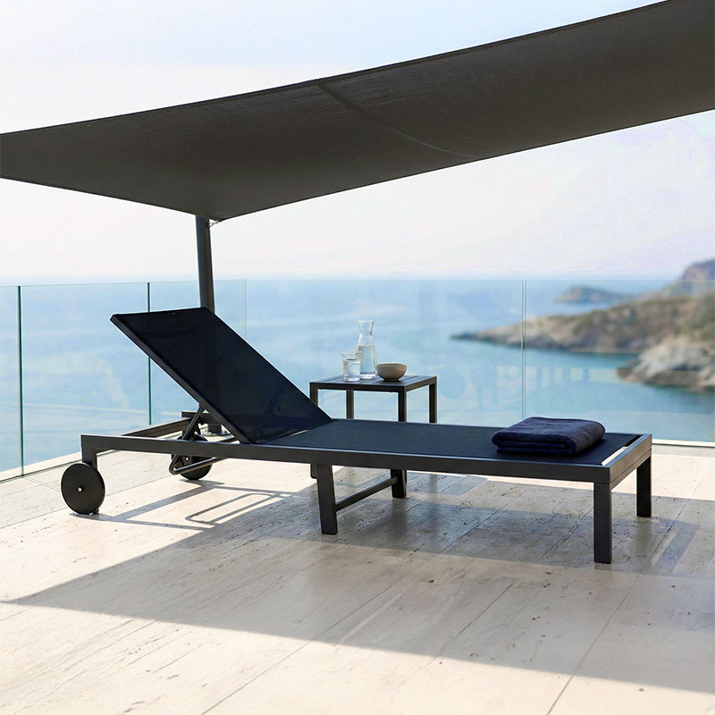 Deckchair Mailo pakoworld dark grey aluminum and textilene in black shade 71x206x30cm