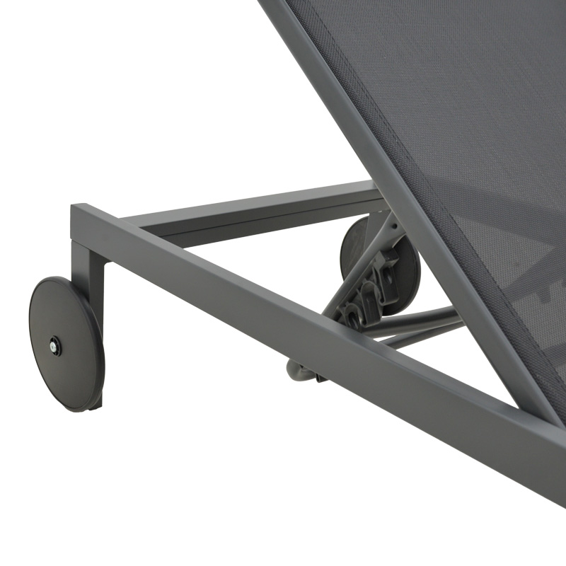 Deckchair Mailo pakoworld dark grey aluminum and textilene in black shade 71x206x30cm Deckchair Mailo pakoworld dark grey aluminum and textilene in black shade 71x206x30cm