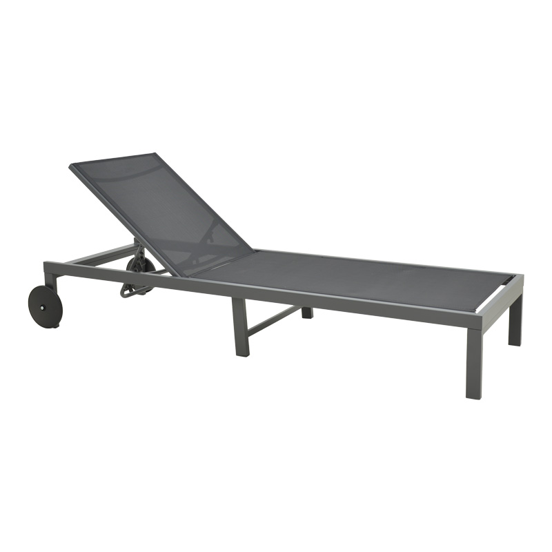 Deckchair Mailo pakoworld dark grey aluminum and textilene in black shade 71x206x30cm
