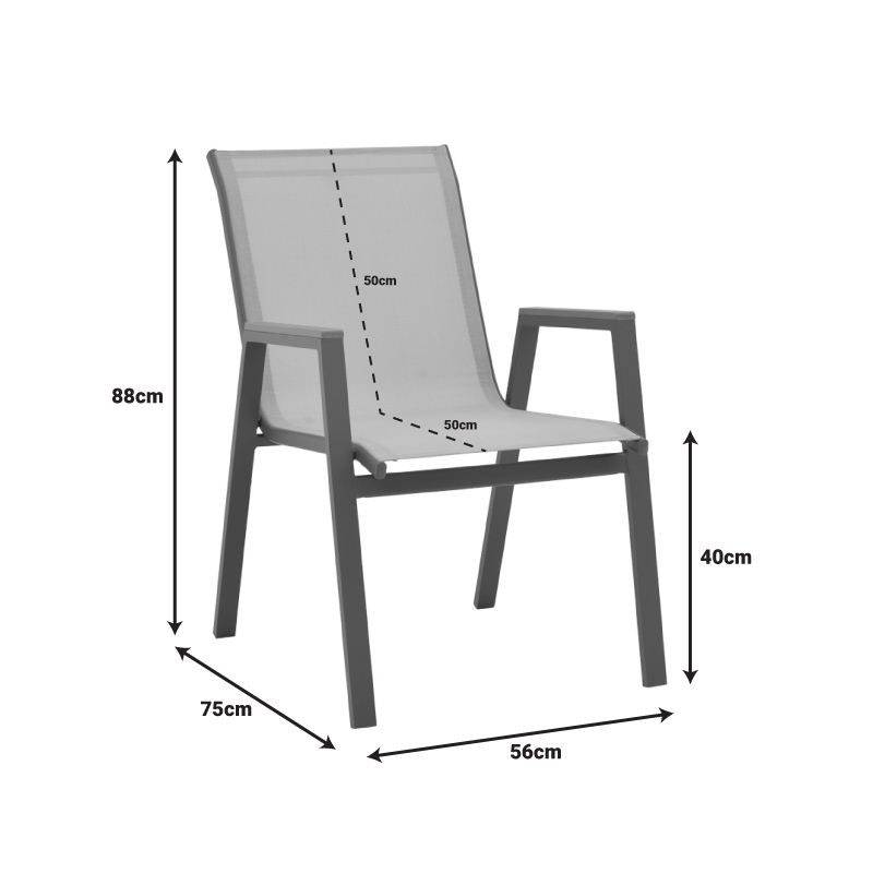 Azelie armchair pakoworld champagne aluminum and textilene in light gray shade 56x75x88cm Azelie armchair pakoworld champagne aluminum and textilene in light gray shade 56x75x88cm