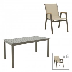 Kliton-Azelie dining table set of 7 pakoworld in champagne color 150x80x74cm Kliton-Azelie dining table set of 7 pakoworld in champagne color 150x80x74cm