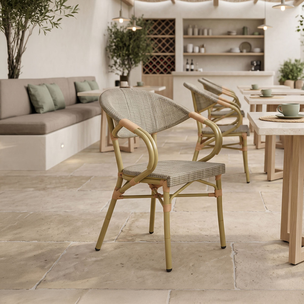 Πολυθρόνα Isaia pakoworld φυσικό αλουμίνιο-textilene γκρι 57x57x83εκ