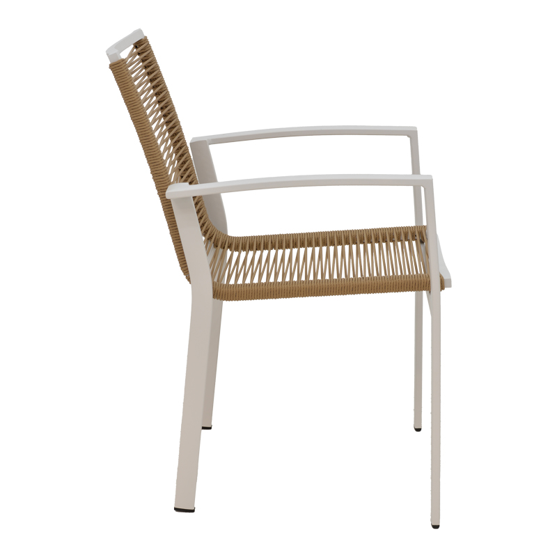Jonian pakoworld stackable white aluminum-textilene armchair in natural shade 57x63x83cm Jonian pakoworld stackable white aluminum-textilene armchair in natural shade 57x63x83cm