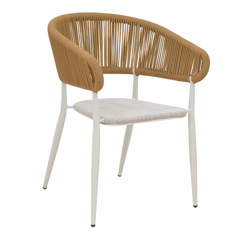Aluminum armchair Raven pakoworld stackable white frame-natural textilene-rattan 57x62x78cm Aluminum armchair Raven pakoworld stackable white frame-natural textilene-rattan 57x62x78cm