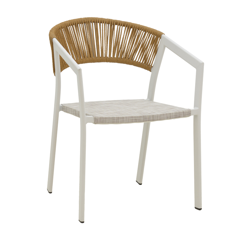 Aluminum armchair Glisten pakoworld stackable white frame-textilene natural rattan 56x62x77cm Aluminum armchair Glisten pakoworld stackable white frame-textilene natural rattan 56x62x77cm