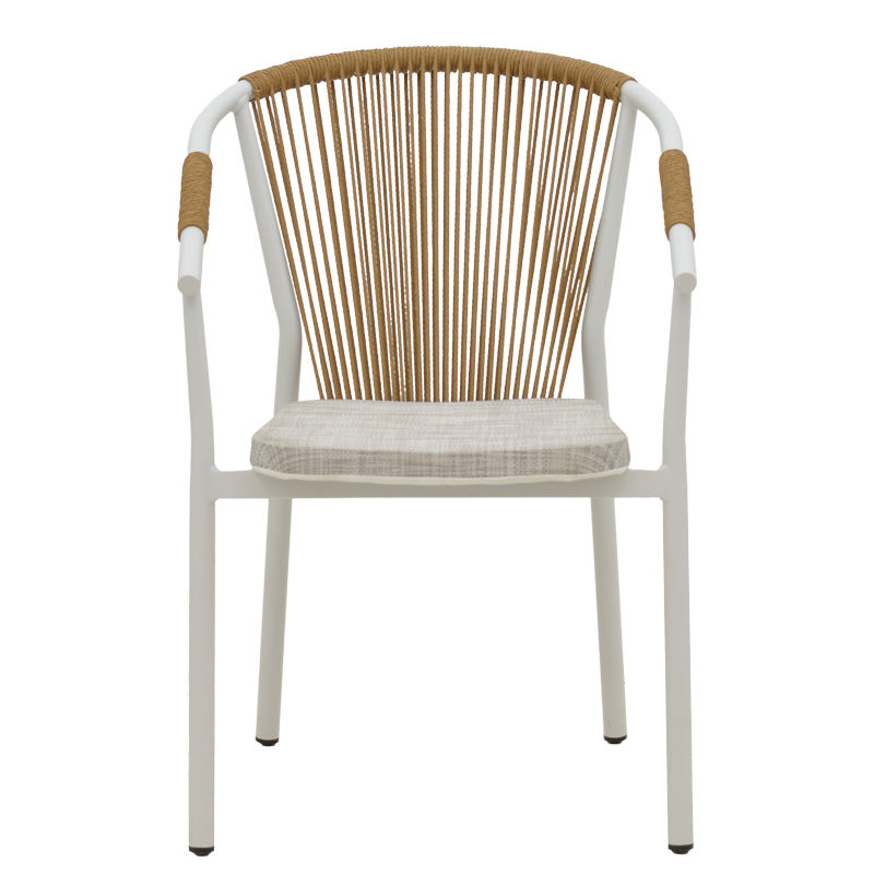 Aluminum armchair Convince pakoworld stackable white frame-textilene natural rattan 56x63x82cm Aluminum armchair Convince pakoworld stackable white frame-textilene natural rattan 56x63x82cm