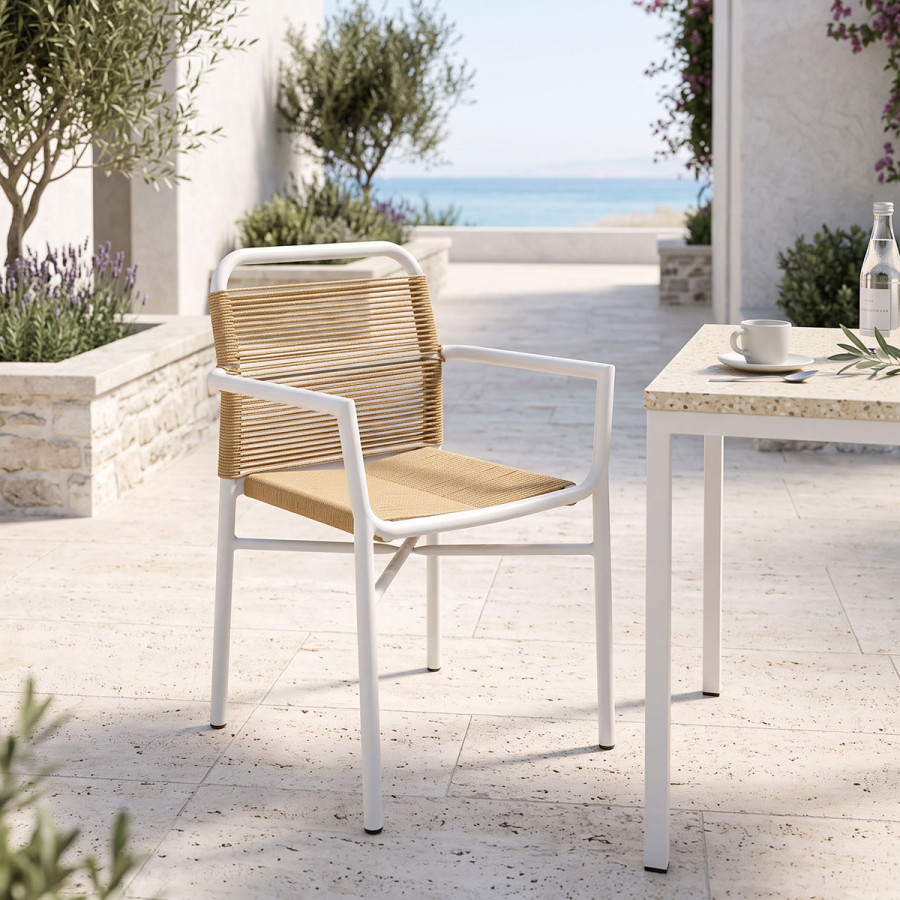 Clutch aluminum armchair pakoworld stackable white frame-natural rattan 55x56x80cm