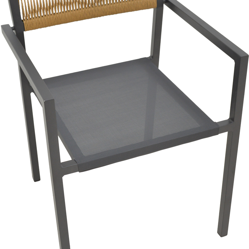 Aluminum armchair Savor pakoworld stackable anthracite frame-textilene natural rattan 55x58x83cm Aluminum armchair Savor pakoworld stackable anthracite frame-textilene natural rattan 55x58x83cm