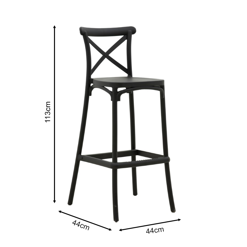 Bar stool Crossie pakoworld pp black 44x44x113cm Bar stool Crossie pakoworld pp black 44x44x113cm