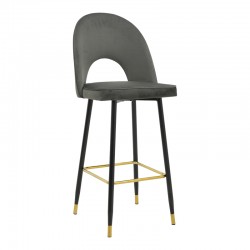 Bar stool Casenio pakoworld velvet dark grey -black-gold metal base 48x50x117cm Bar stool Casenio pakoworld velvet dark grey -black-gold metal base 48x50x117cm